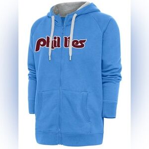 ANTIGUA PHILADELPHIA PHILLIES MENS BLUE VICTORY LONG SLEEVE FULL ZIP JACKET